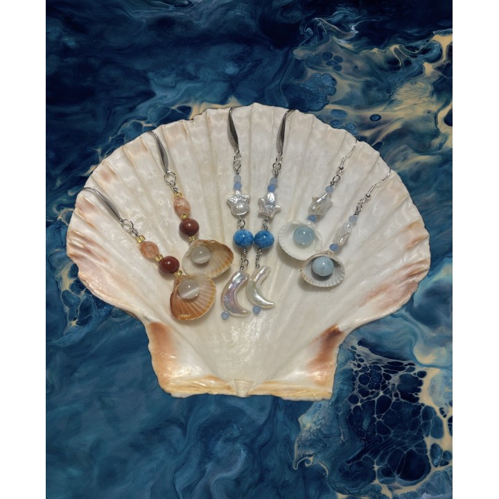 𝑺𝒕𝒂𝒓𝒔𝒉𝒆𝒍𝒍 - Seashell, Aquamarine and Pearl Earrings