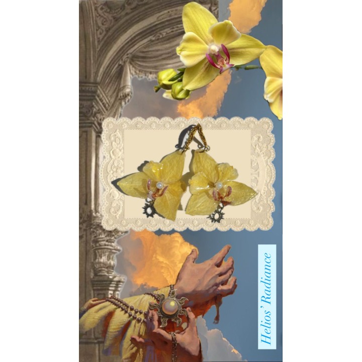 𝐻𝑒𝑙𝑖𝑜𝑠’ 𝑅𝑎𝑑𝑖𝑎𝑛𝑐𝑒 - Real Orchid Earrings with Sun charm