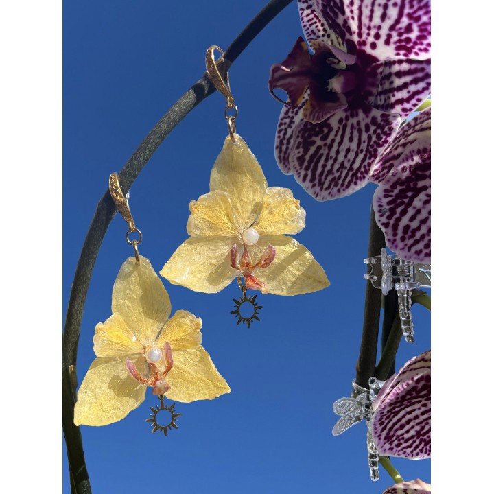 𝐻𝑒𝑙𝑖𝑜𝑠’ 𝑅𝑎𝑑𝑖𝑎𝑛𝑐𝑒 - Real Orchid Earrings with Sun charm