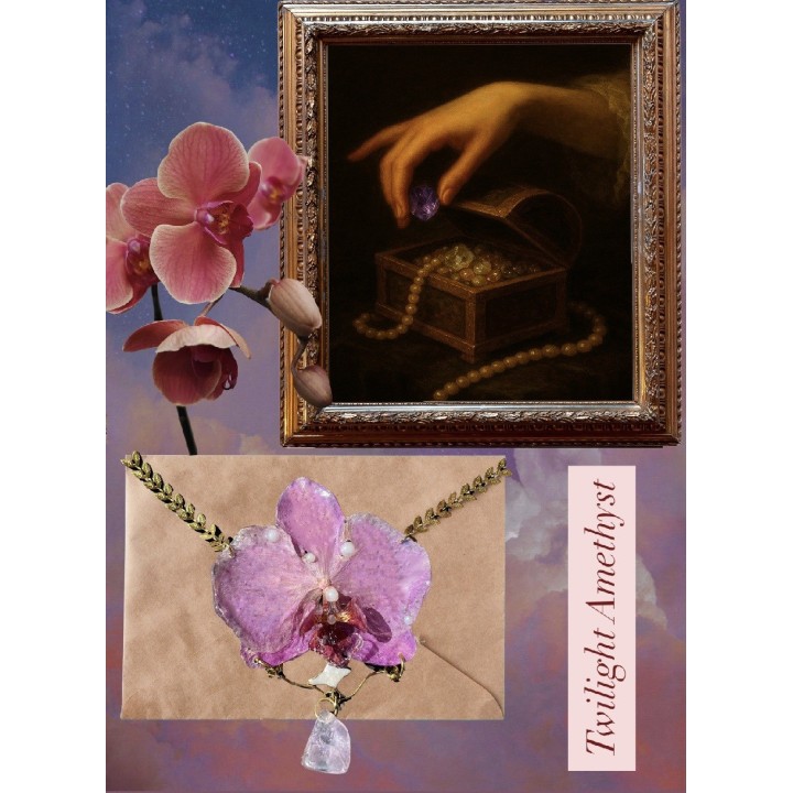 𝑇𝑤𝑖𝑙𝑖𝑔ℎ𝑡 𝐴𝑚𝑒𝑡ℎ𝑦𝑠𝑡 - Purple Orchid Necklace in Resin | MomaFlora