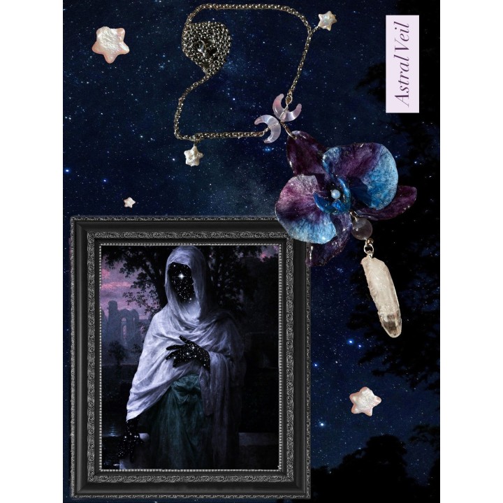 𝐴𝑠𝑡𝑟𝑎𝑙 𝑉𝑒𝑖𝑙 - Blue Orchid Necklace with Crystals