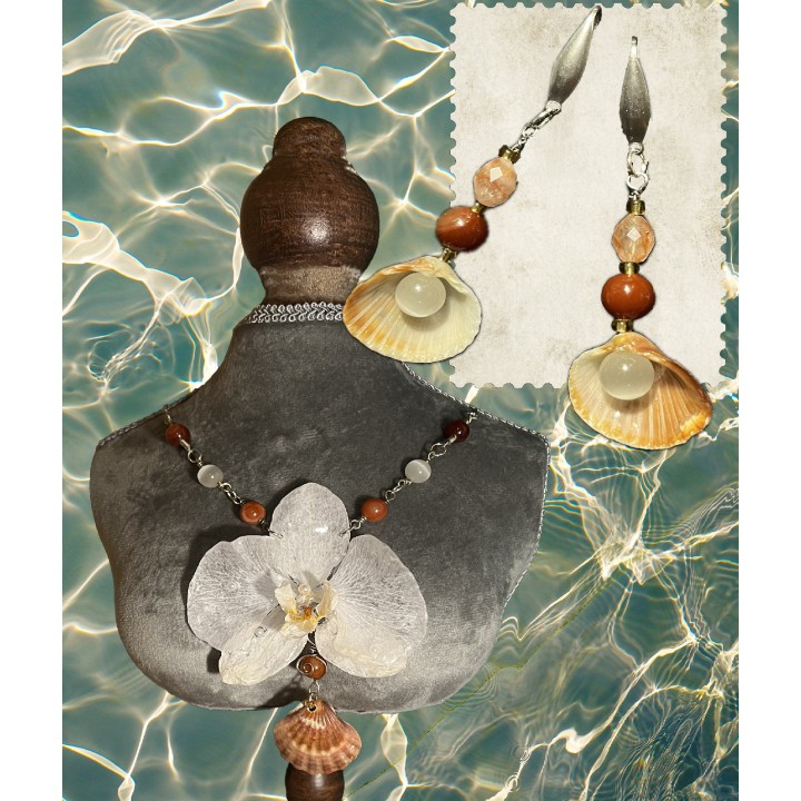 𝑺𝒖𝒏𝒔𝒉𝒆𝒍𝒍 - Seashell and Jasper Earrings