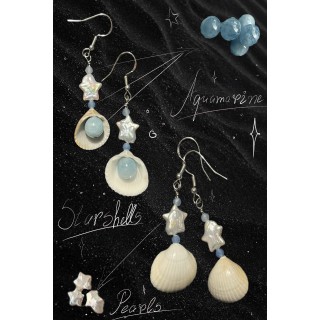 𝑺𝒕𝒂𝒓𝒔𝒉𝒆𝒍𝒍 - Seashell, Aquamarine and Pearl Earrings